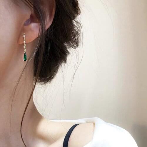 Exquisite AAA Green Zircon Water Drop Earrings Ladies High End Temperament Jewelry Dating Accessories Bridal Pendant