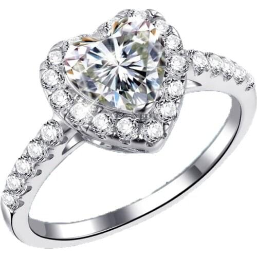 Heart-shaped Diamond Ring Real S925 Sterling Silver Luxury Unique Charm Engagement Wedding Anniversary Party Gift Cute Jewelry