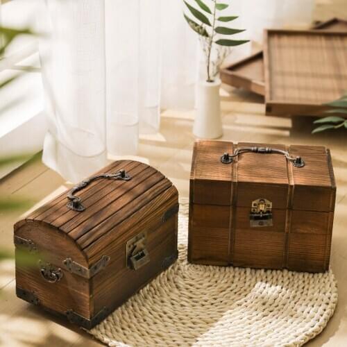 Solid wood Cube Retro Piggy Bank Vintage Adult Money Box With Lock Metal Decorative Coin storage Container Christmas Gift 2021