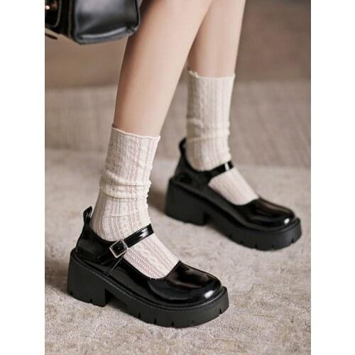Mary Jane Leather Shoes Womens Summer Thin 2021 New Retro British Style Thick Bottom All-Matching Chunky Heel Japanese JK Shoes