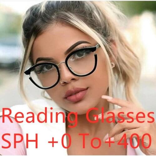 Round Brand Design Women Reading Glasses Vintage Cat Eey Lady Moypia Eyeglasses Retro Mens Optical Frames Blue Light Eyewear
