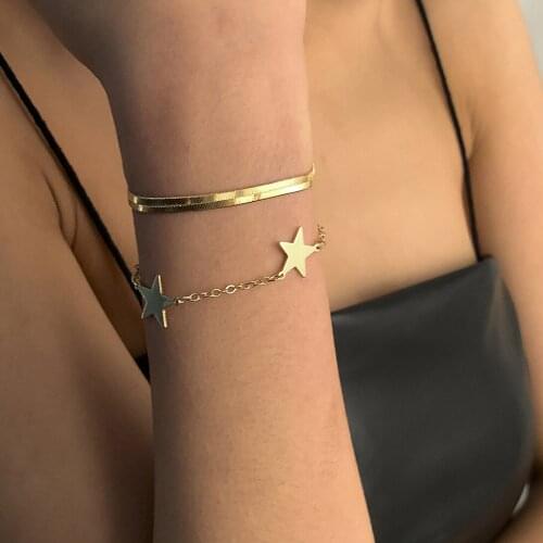 Cool and Simple Flat Snake Bone Star Set Bracelet Cool Temperament, Thin Chain Bracelet European and American Style Jewelry 2021