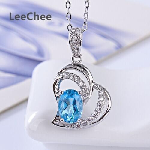Leechee natural blue topaz pendant for women birthday gift 5*7mm gemstone fashion jewelry for girl real 925solid sterling silver