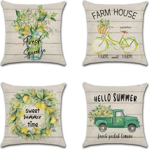 Summer Farm Theme Cushion Cover Floral Bicycle Truck Print Cotton Linen Thorw Pillowcase Home Chair Sofa Car Decorative cojins