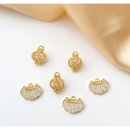 Copper Plated Gold Ruyi Safe Lock Double Lantern DIY Earrings Necklace Bracelet Material Handmade Jewelry Accessories