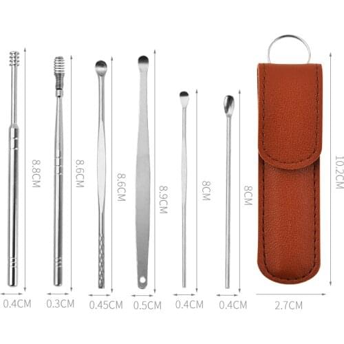 Innovative Spring EarWax Cleaner Tool Set Stainless Steel Earpick Double-head Spiral Ear Cleaner With Storage Bag