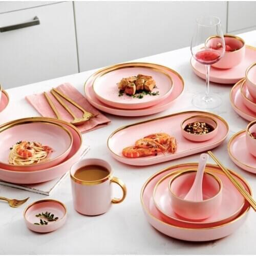 Dinner Plate Set Ceramic Kitchen Plate Tableware Set Food Dishes Rice Salad Noodles Bowl Soup Kitchen Spoon Cook Tool