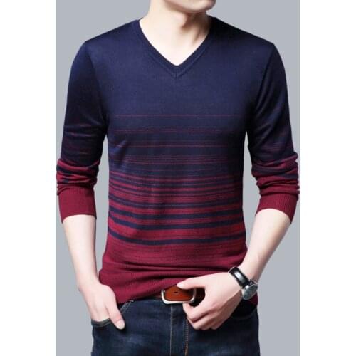2020 New Autumn Winter Fashion Brand Clothing Mens Sweaters V Neck Slim Fit Men Pullover Gradient color Knitted Sweater Men