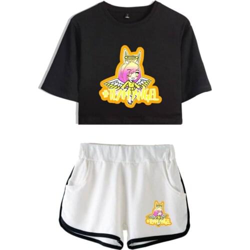 2020 New Arrival Casual Womens Two Piece Shorts + Cute T-shirt Harajuku Hot Sale Print katie angel Girl Set