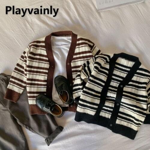 2021 Hot Sale Autumn Kids Boys Girls Sweater Coat Striped Long Sleeves Cardigan Jackets Children Knitting Casual Clothes E7283