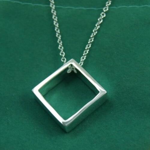925 Silver Square Hollow Pendants Necklaces 18 Inch Chain For Women Wedding Engagement Party Jewelry Christmas Gifts