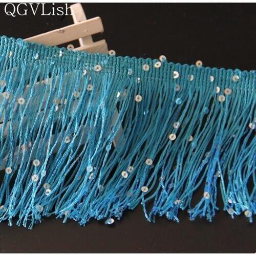 QGVLish 20cm Wide Sequins Tassel Fringe Curtain Lace Trim DIY Sewing Latin Dress Stage Lace Ribbon Trimming Curtain Accessories