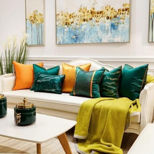 Luxury Chinese Style Dark Green Orange Cushion Covers Soft Embroidery Pillow Cases Home Decorative for Sofa Pillow Cases