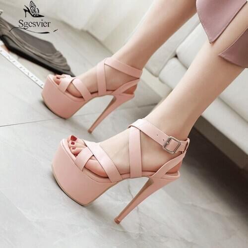 Sgesvier Womens High Heel Sandals 2020 Fashion Sexy Waterproof Platform Roman Sandals Large Size 33-48 Buckle Womens Shoes