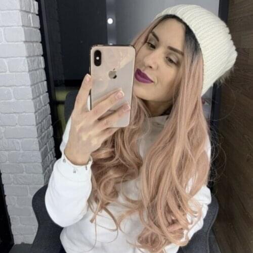 Melody Synthetic Lace Front Wigs Black Roots Ombre Pink Long Natural Wave/Curly Heat Resistant for Women Natural Looking Daily