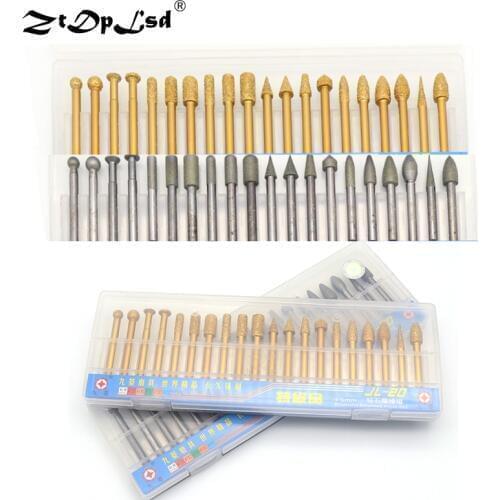 20PCS 6MM Shank Brazed Diamond Burrs Grinding Head Drill Bits For Wood Jade Stone Metal Glass Carving Rotary Tools Gold