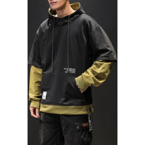 Streetwear oversized hoodie for spring fake two piece solid color hoodie men college clothes fashion 2020 hip hop sweatshirt