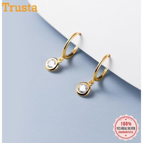 TrustDavis Real 925 Sterling Silver Fashion Round Shiny CZ Charm Hoop Earrings For Womens Wedding Party Fine S925 Jewelry DB1160