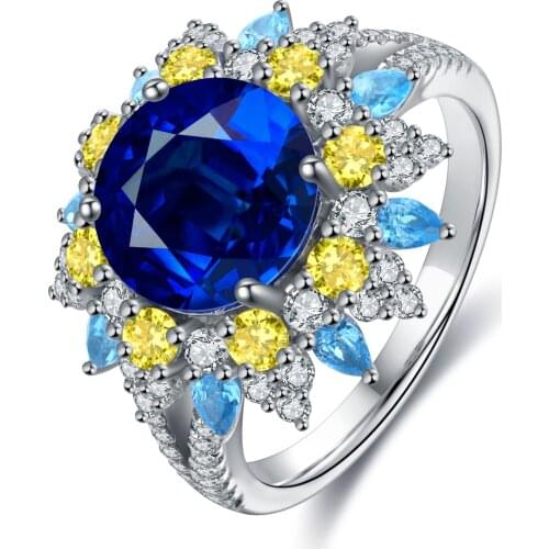 Zhanhao Hot Selling S925 Sterling Silver Jewelry Round Shape Gemstone Lab Grown Pink Ruby Blue Sapphire Diamond Rings