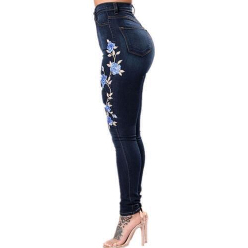 Womens Jeans with Embroidery Slim Fit Stretch High Waist Pencils Denim Pants Push Up Skinny Female Trousers Mujer Femme
