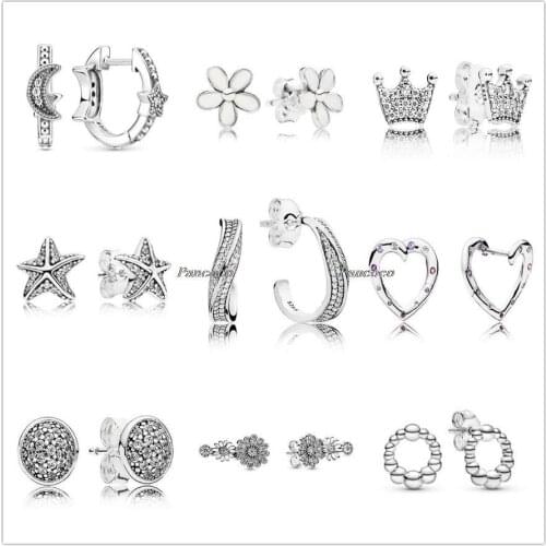 Authentic 925 Sterling Silver Earring Sparkling Daisy Flower Trio Stud Earrings For Women Wedding Gift Fashion Jewelry