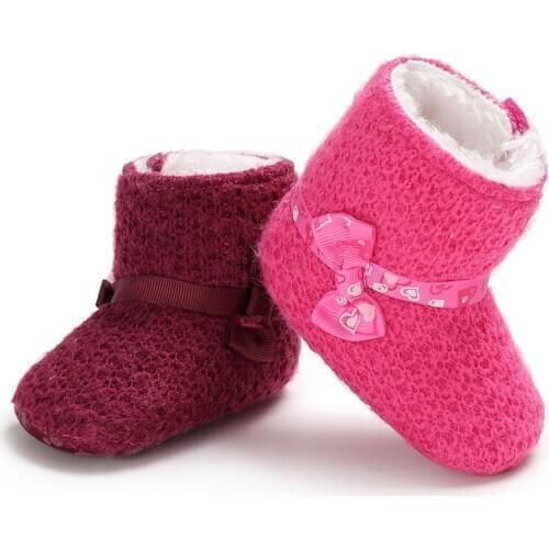 Winter Sweet Knitting Newborn Baby Girls Princess Winter Boots First Walkers Soft Soled Infant Toddler Kids Girl Footwear Shoes