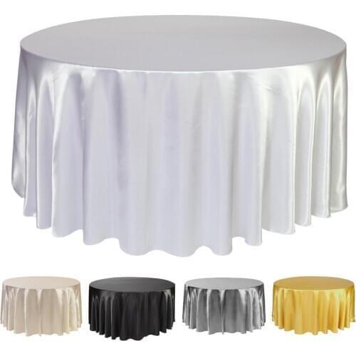 1pc 90" Birthday Gold Satin Round Tablecloth Christmas Event Table Cloth Wedding Decorative Ivory Dining Table Protective Cover