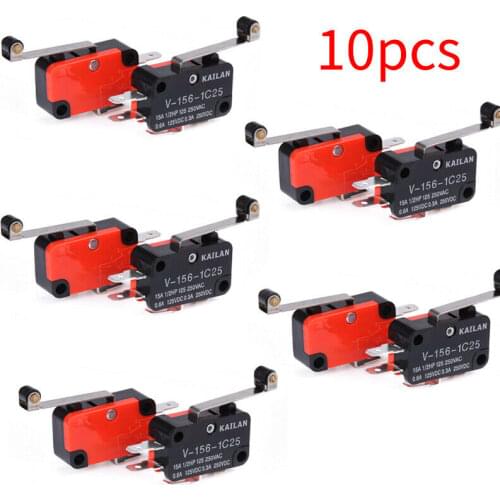 10PCS Microswitch Long Lever AC 250V 15A V-156-1C25 SPDT Roller Lever Micro Switch