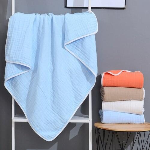 110x120cm Solid Colors Six Layers Pure Cotton High Density Washed Gauze Bath Towel Blanket for Adult Kids Soft Cozy Blankets