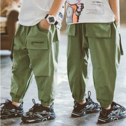 2020 Boys Pants Children Solid Color Big Pocke Anti-mosquito Pants For Boys Trousers Black Green Grey Kids Clothing 6 8 10 12 14