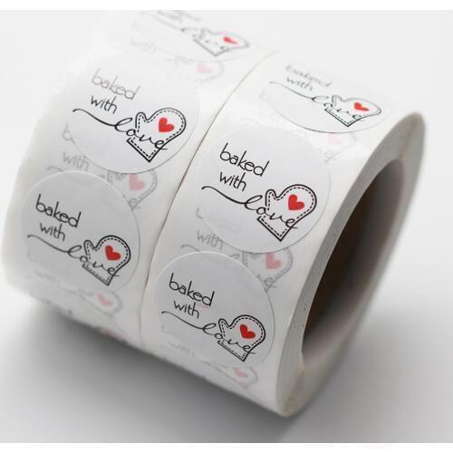 500pcs/Roll Natural Kraft "Baked With Love" Stickers Cake Box Gift Paper Stickers DIY Wedding Decoration Gift Card/Gift Box Etc