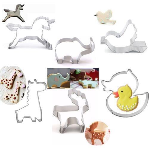 6pcs/set 3D Stainless Steel Cookie Cutters Metal Cookie Mold Fondant Cutter Baking Tool Baking Mold Cake Decorating Tools