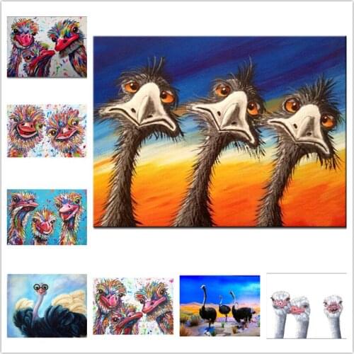 DIY Diamond Painting Cross Stitch three Ostrich 3D 5D Diamond Embroidery Full Mosaic Kit Wall Painting Square/round Stones WG864