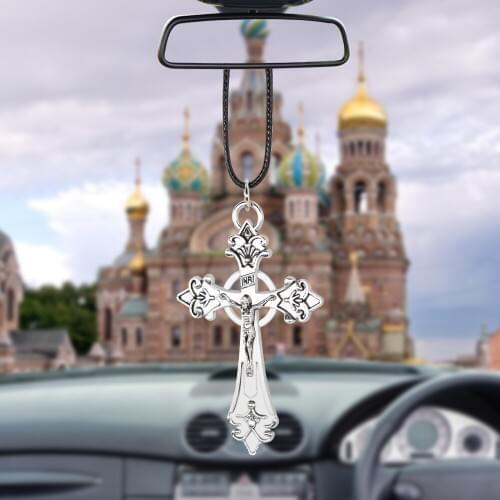 Cars Accessories Archaize Jesus Crucifix Cross Car Pendant Ornaments Charms Rearview Mirror Decoration Hanging Auto Decor Gift
