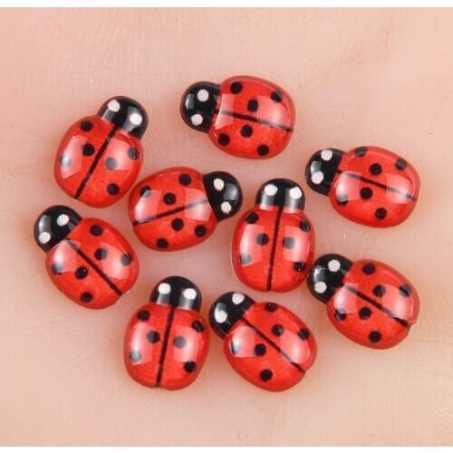 BOLIAO 30Pcs 10*15mm Beetle Red&Black Spot Acryl Flat Back Handmade Art Work Glue on Bags/Clothes Decoration Craft DIY R312