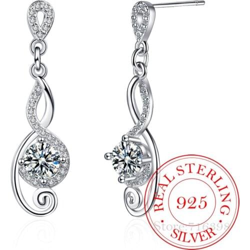 Pure 925 Sterling Silver Drop Earrings for Women Simple Crystal Dangle Earring Wedding Party Ear Drops Brincos De Prata/jrlqjleq