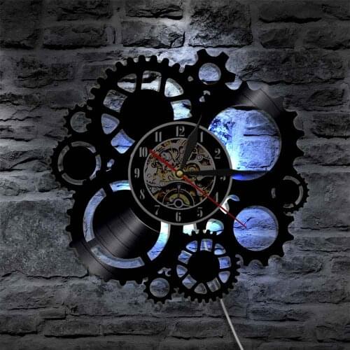 Gears and Cogs Decorative Clock Steampunk Wall Decor Wall Clock Victorian Industrial Steampunk Gears Vinyl Record Wall Clock