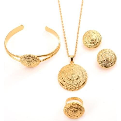 Ethiopian jewelry sets Big round Pendant Necklace Earring Ring Gold gifts for women African Eritrea dubai Habesha bridal set