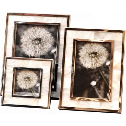 Golden Alloy Photo Frame Natural Shell Material Framed Family Portrait Nightstand Desk Decoration 4/6/7 Inch Picture Frames
