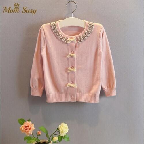 Baby Girls Cardigan Pearl Infant Toddle Girl Knitted Coat Party Birthday Christmas Princess Outwear Clothes 1-8Y