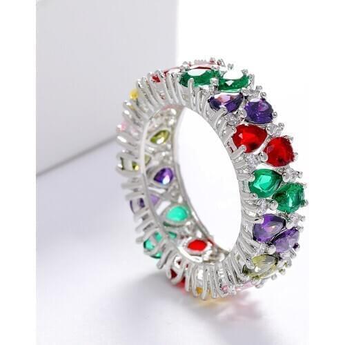 LUALA New Silver Color Zircon Ring For Women Round Shepe Muticolor Natural Stone Ring Wedding Band Fashion Jewelry No Fade