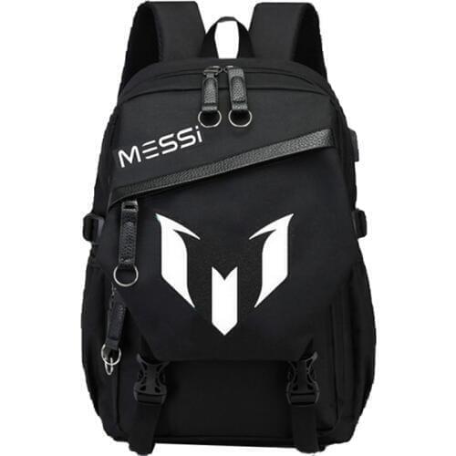 Messi Backpack School Bags for Boys Teenage Luminous Nylon USB Charge Large Capacity Black Student Bagpack High SchoolBag