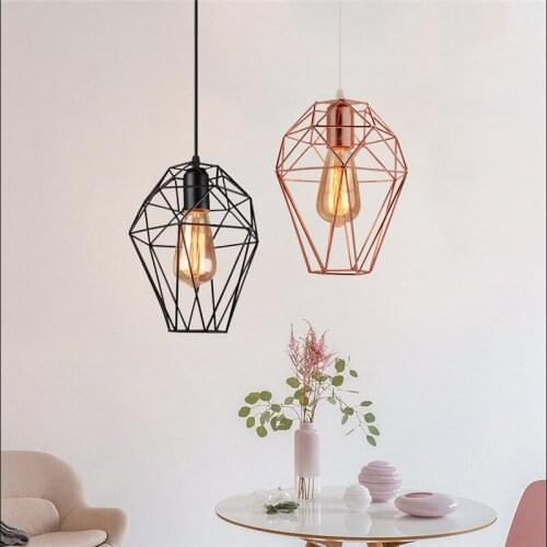 Metal Wire Iron Pendant Lamp Ceiling Hanging Light for Parlor Home Decor Kitchen Bedroom Lamp Retro Chandelier Lampshade