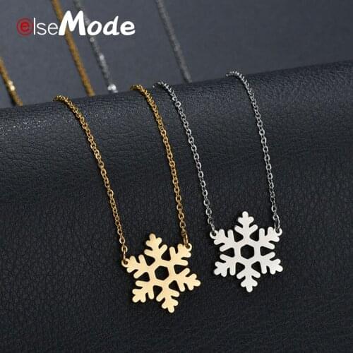 ELSEMODE Trendy Snow Winter Snowflake Pendants Necklaces Stainless Steel Xmas Flower Necklace Men Women Charm Christmas Gifts