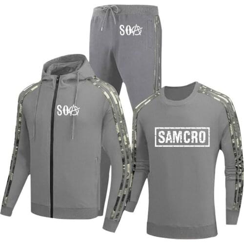 Spring Autumn SOA Sons of anarchy the child SAMCRO Printed Mens jackets Cotton Mens jacket + sweater + pants three-piece suit