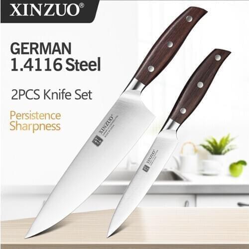 NEW XINZUO Stainless Steel 2PCs Kitchen Knife Set High Carbon Germany 1.4116 Steel Utility Chef Knife Kitchen Chef Cooking Tools