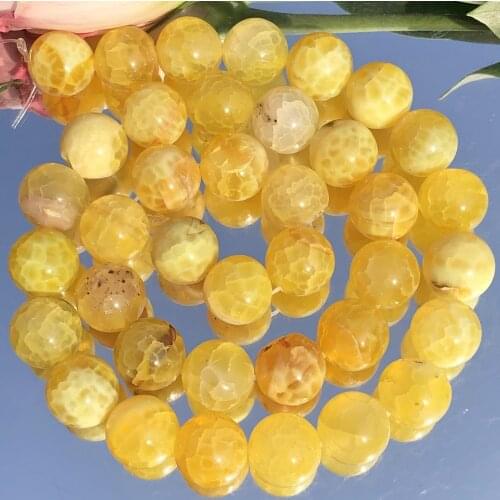 Natural Stone Yellow Cracked Fire Agates Onyx Round Loose Spacer Beads For Jewelry Making 6/8/10MM Diy Necklace Bracelet 15"Inch