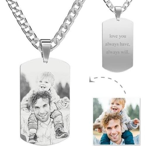 Stainless Steel Custom Personalized Necklace 3 Colors Photo Numbers Name Free Engrave Necklaces For Women Men Valentines Gifts