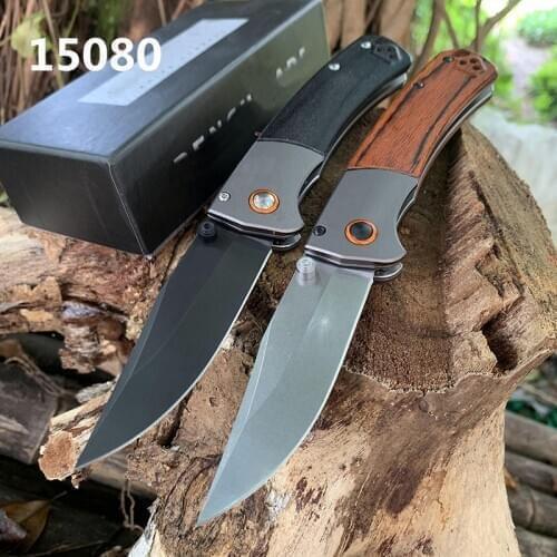 New 15080 high-quality color wood chips handle D2 blade EDC camping Folding knife Outdoor Survival tool