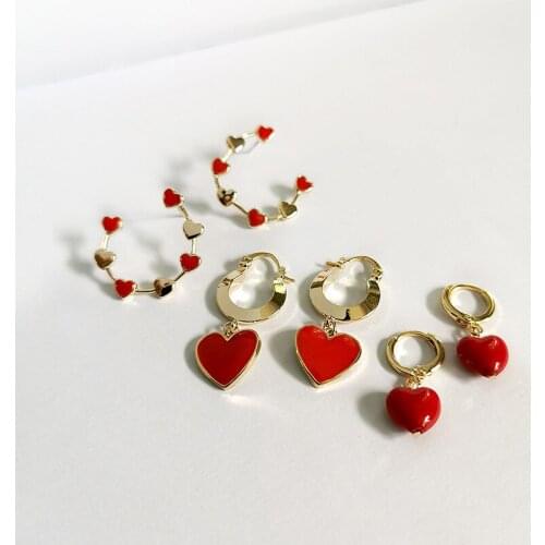2021 New Red Love Heart Enamel Personality C Shaped Earrings High End Chic Hot Selling Earrings Ladies Jewelry